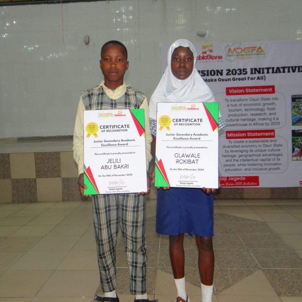 Jelili Abu Bakri and Olawale Robikat received the 2024 BJP for Academic Excellence in the Junior Secondary Category