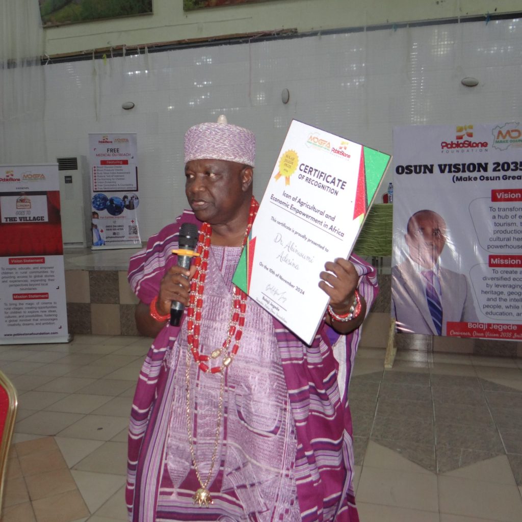 Oba (Dr.) Adedokun Abolarin Receives the 2024 BJP on Behalf of Dr Akinwumi Adesina